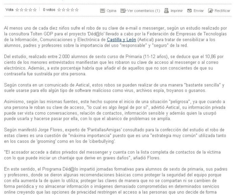 Uno de cada diez niños sufre el robo de su clave de e-mail o Messenger [NorteCastilla.es]