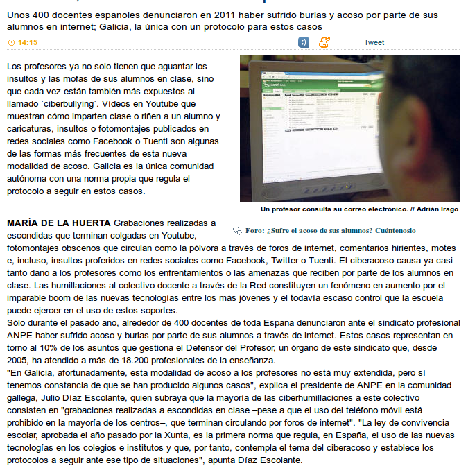 La Red, el nuevo azote del profesor [FaroDeVigo.es y LaOpinionCoruna.es]