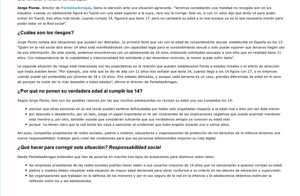 Mentir sobre la edad en las redes sociales implica riesgos para los adolescentes [CyberPadres.com]