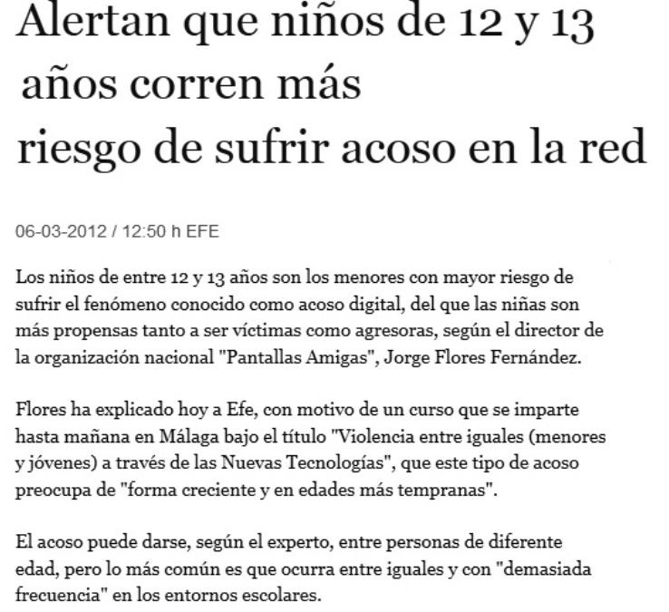 Alertan de que niños de 12 y 13 años corren más riesgo de sufrir acoso en la Red [ABC.es]