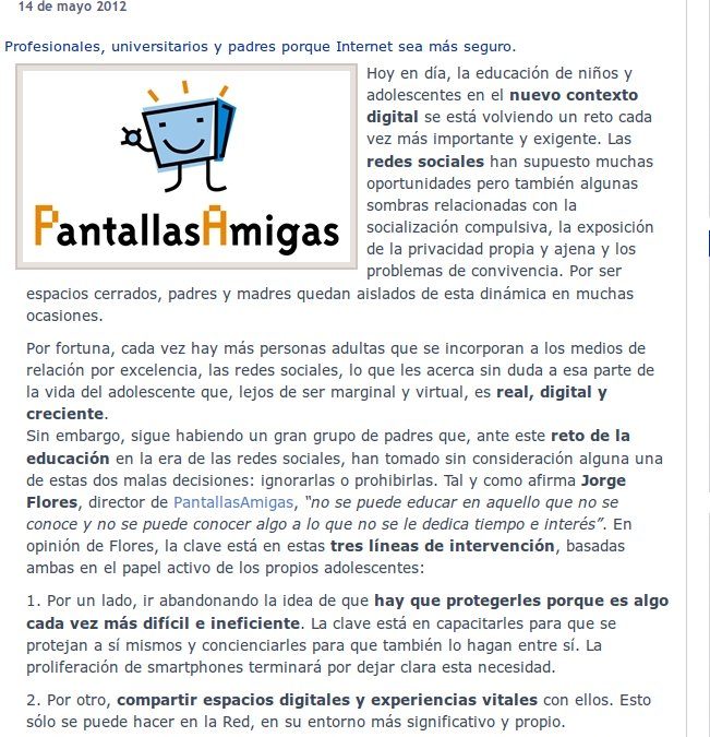 PantallasAmigas fomenta la interacción entre padres e hijos en el aprendizaje digital [TICPYMEs.es]